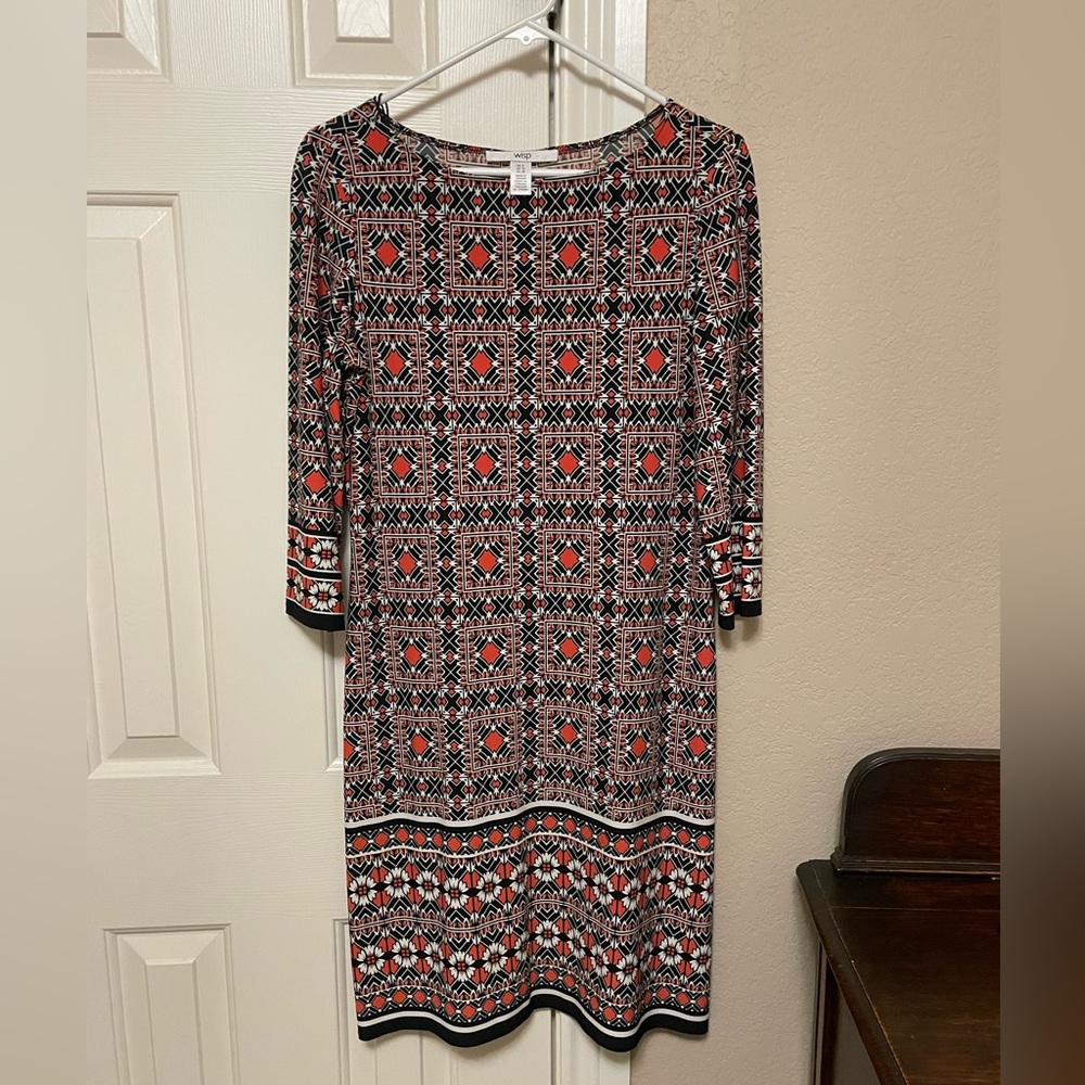 Geometric Patterned Dress - Black, Orange and White